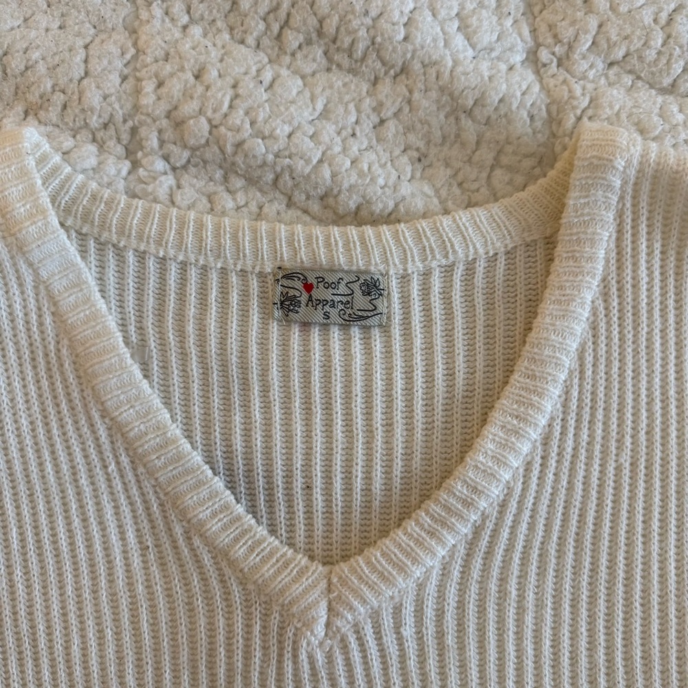 Classic Ribbed V-Neck Sweater in Off-White - Picture 3 of 6